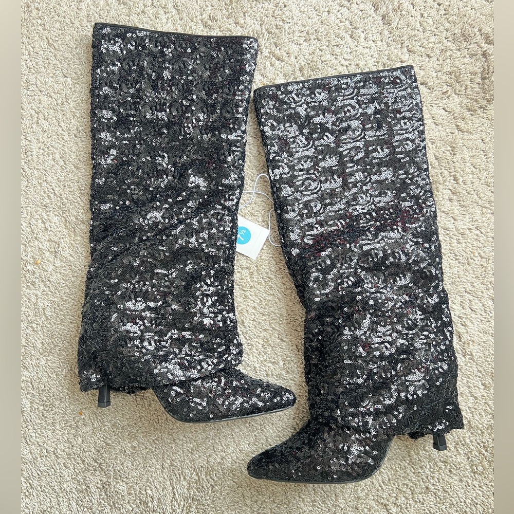 A New Day Black Sequin Knee-High Boots